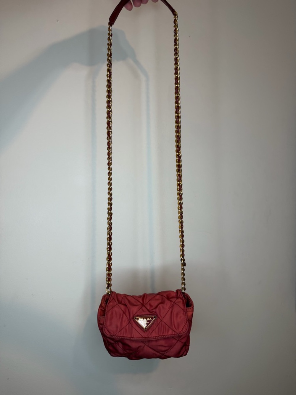 PRADA Quilted Chain Shoulder
Bag Nylon Red